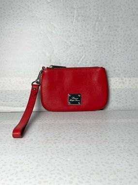 Lauren Ralph Lauren Red Textured Leather Wristlet